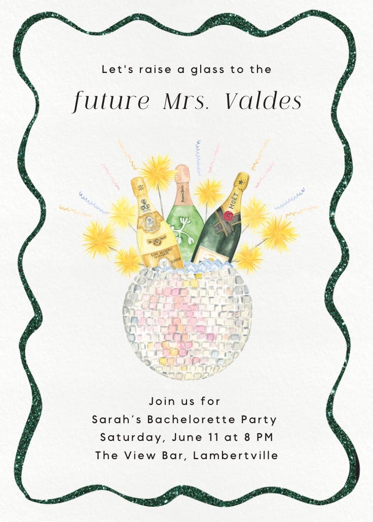 Disco sparkler -  invitación para despedida de soltera